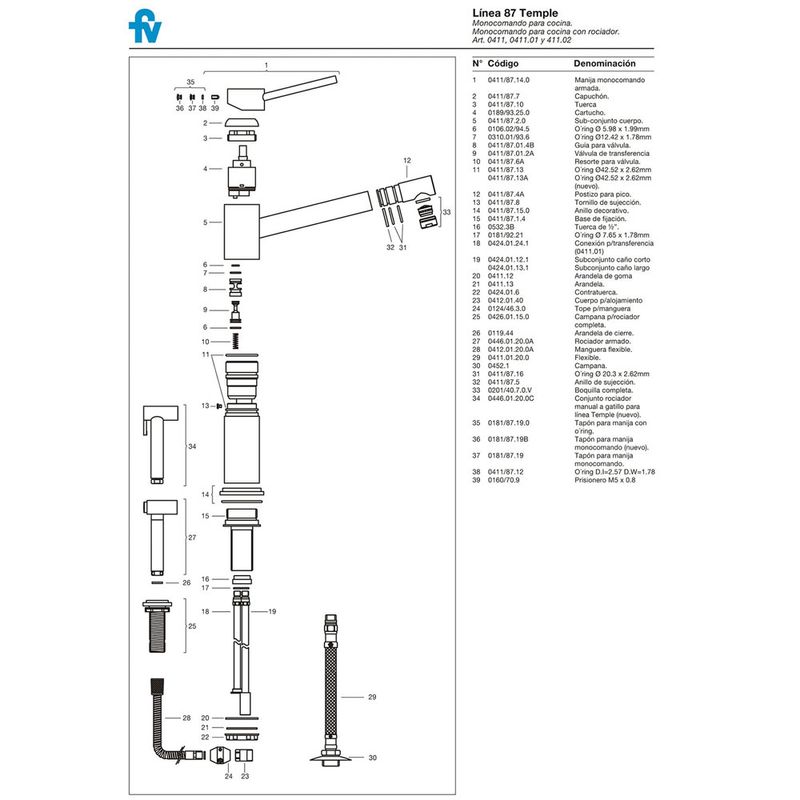 Despiece-Griferia-Cocina-Monocomando-Temple-411-c7
