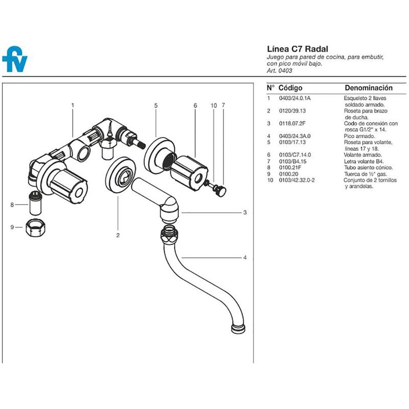 Despiece-Griferia-Cocina-Lavadero-Pared-Radal-403-C7