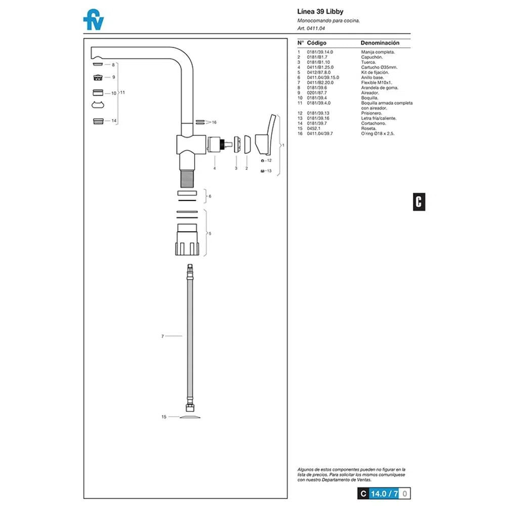 Grifer a Para Cocina Monocomando Fv Libby 0411.04 39 Construya