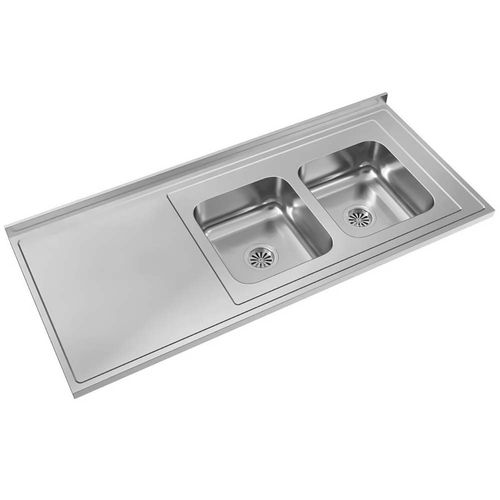 Mesada Acero Johnson 1,40x61 Bacha Doble CC37 Derecha