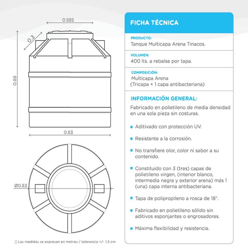 Tanque-Tinacos--de-Agua-Tricapa-400-Lts-esquema-y-ficha-tecnica