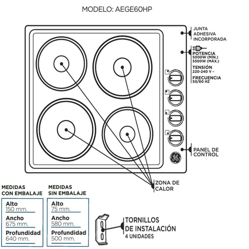 Anafe-electrico-inoxidable-Appliances-GE-AEGE60HP-caracteristicas