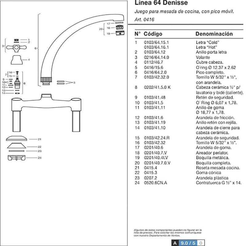 Griferia-de-Cocina-Cromo-Pico-Alto-Movil-Denisse-Fv-416-64-despiece