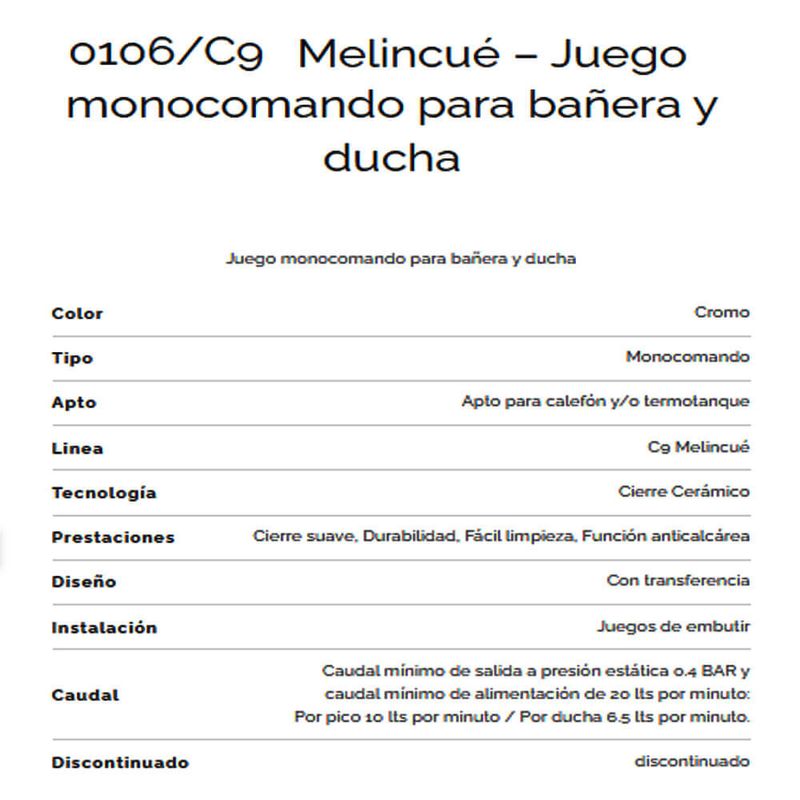 Griferia-para-Ducha-Monocomando-Fv-Melincue-106-C9-Cromo-ficha-tecnica