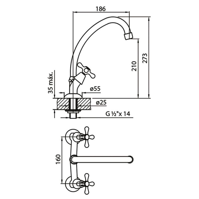Griferia-de-Cocina-Jhonson-Cromo-Standar-20-Plus-Fv-416-20P-esquema