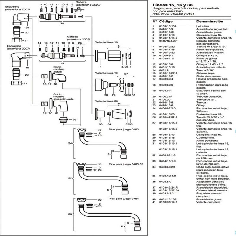 Griferia-de-Cocina-Pared-Cromo-Pico-Bajo-Movil-Fv-Ola-403-38-despiece