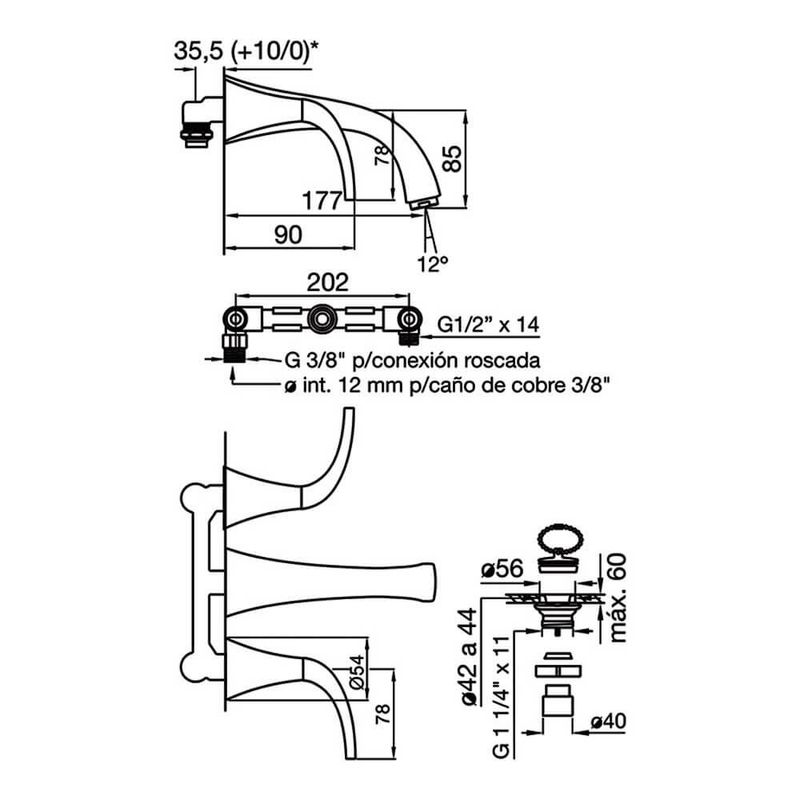 Griferia-de-Lavatorio-Cromo-Pared-Lever-Alesia-Fv-203-49-esquema