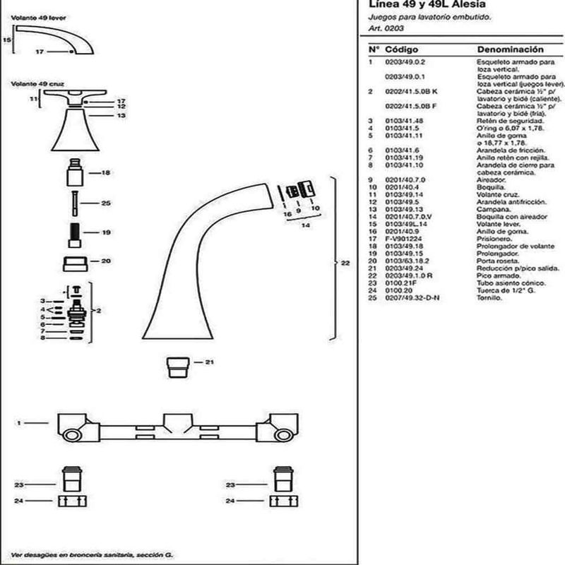 Griferia-de-Lavatorio-Cromo-Pared-Lever-Alesia-Fv-203-49-despiece