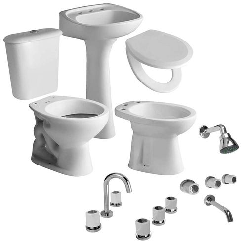 Combo Baño Andina Ferrum Juego Loza 5 Piezas Blanco + Tapa Asiento Traful